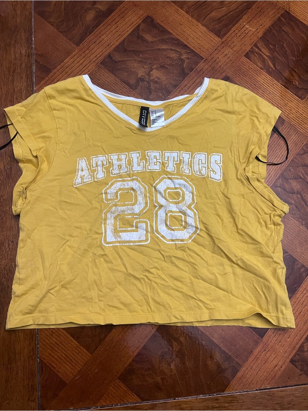 Divided Yellow Athletic Crop Top with White Trim
